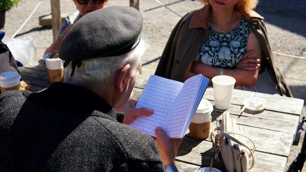 elderly person telling story