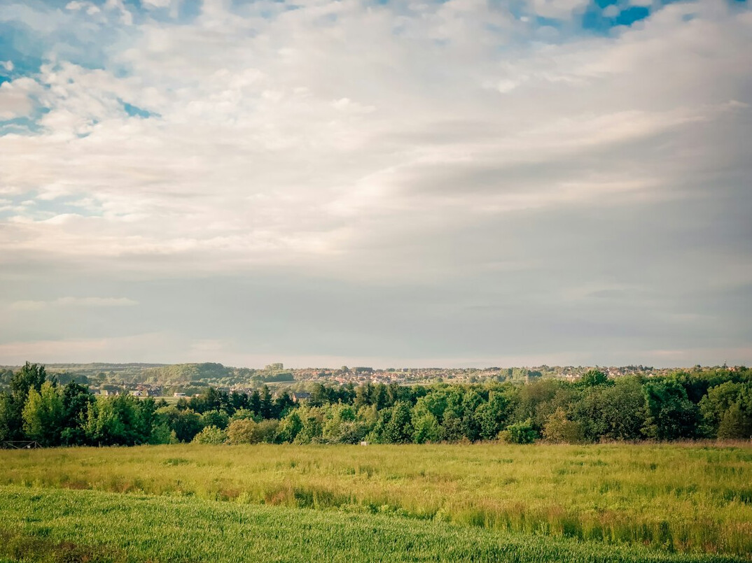 Rural countryside landscape with fields near a Polish village